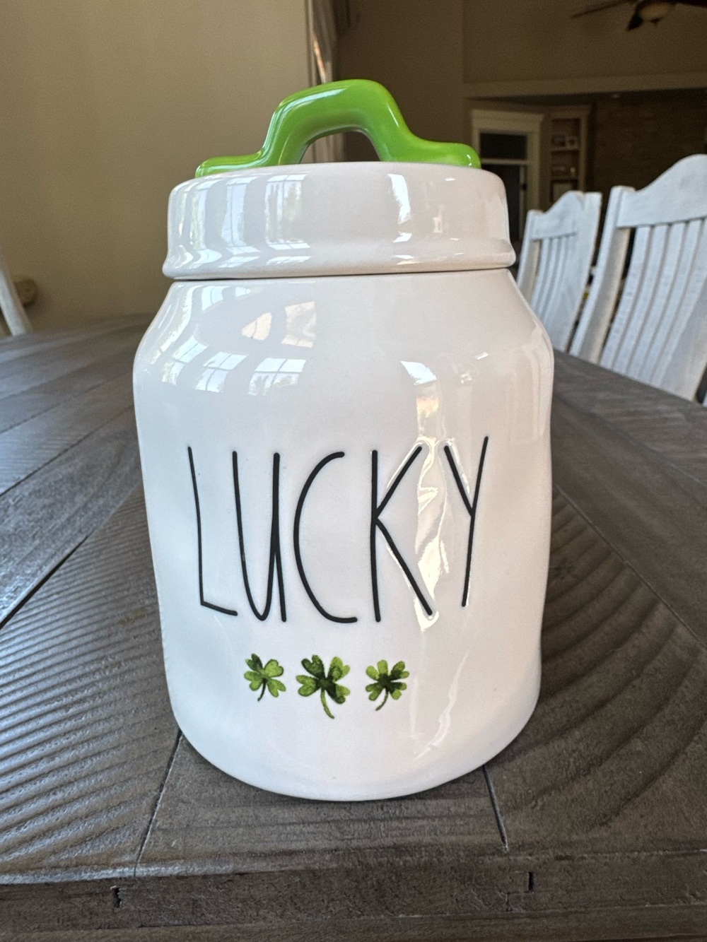 Rae Dunn "LUCKY"  Shamrock Ceramic Canister - Artisan Collection by Magenta